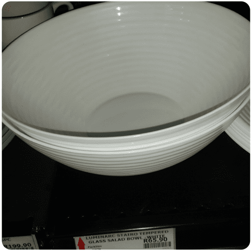 Tempered glass salad bowl white
